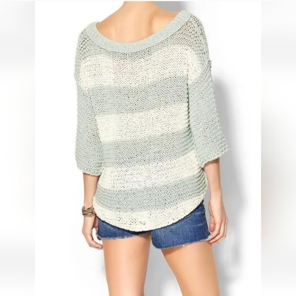 Free People Park Slope Mint & Ivory Striped Oversized Slouchy Hi-Low Sweater, XS - Picture 9 of 16